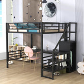 Bellemave® Full Size Metal Loft Bed with Desk, Storage Stairs and Small Wardrobe - Bellemave